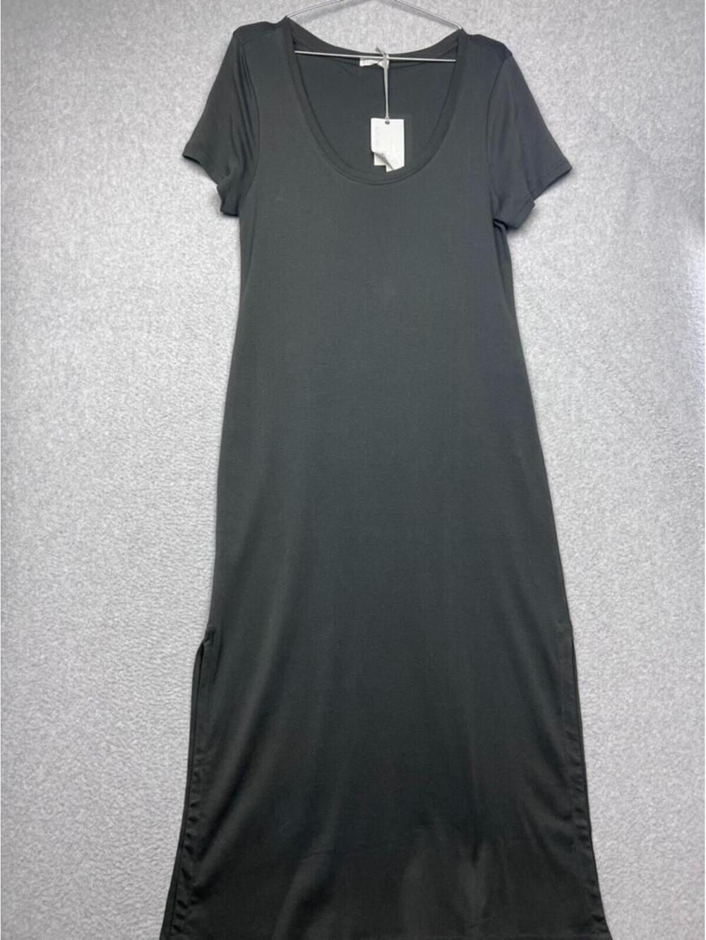 Barefoot Dreams Dress L Carbon Gray Malibu Collection Pima Cotton Rib Knit Maxi